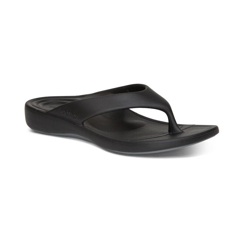 Aetrex Womens Maui Orthotic Flips Sandals Matte Black - 458TKAsBn